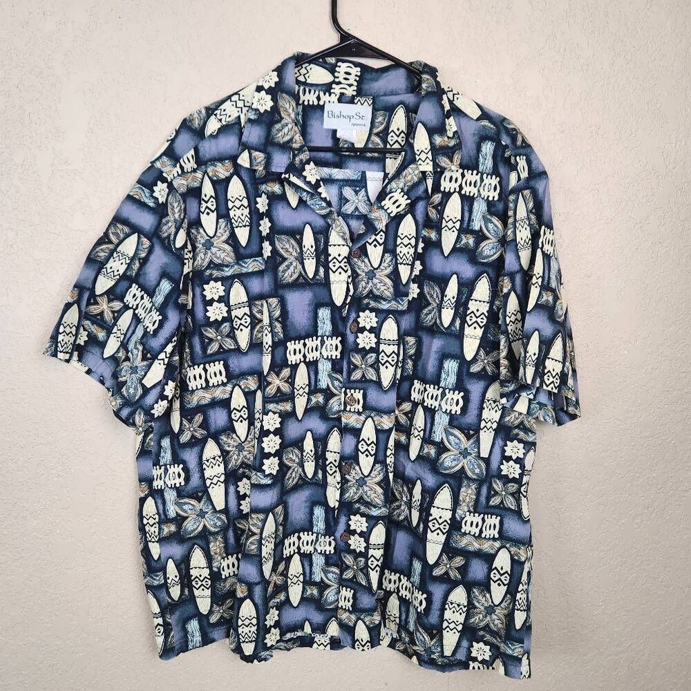 Bishop St. Vintage Purple Cream Surfboard Print Hawaiian Shirt 2XL (7402)
